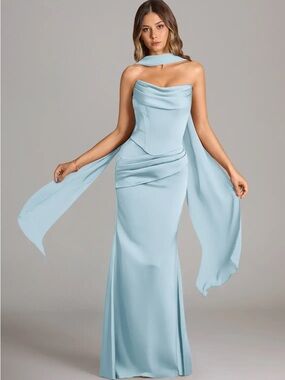 Custom-sized Azazie Sorrell in Sky Blue (stretch satin) NWT